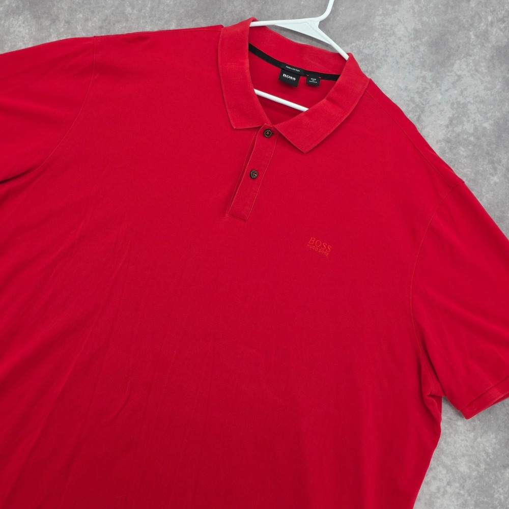 Hugo Boss Mens 5XL Big Red Pima Cotton Polo Shirt Short Sleeve Pique Logo